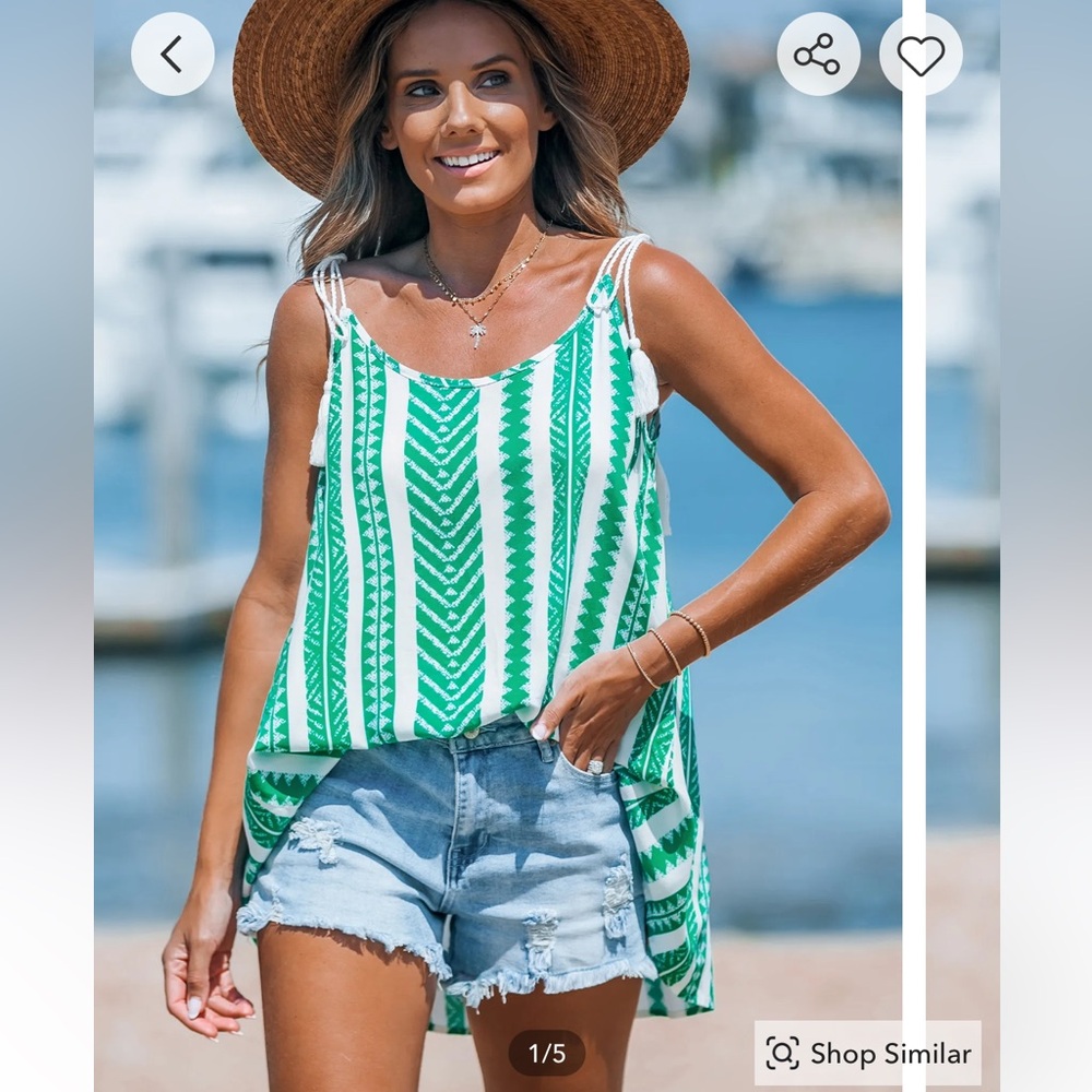 Cupshe Green & White Geo Tassel Tie tank women’s medium